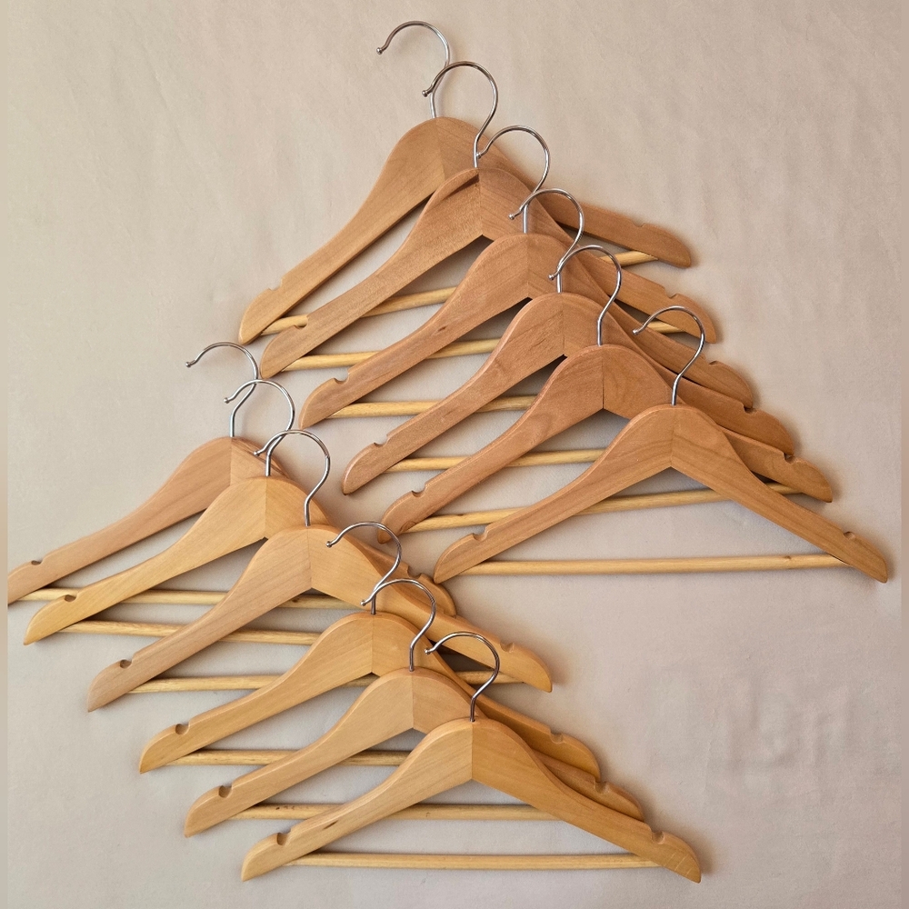 Kids/small Wooden Clothes Hangers Set (12) - Natural Finish